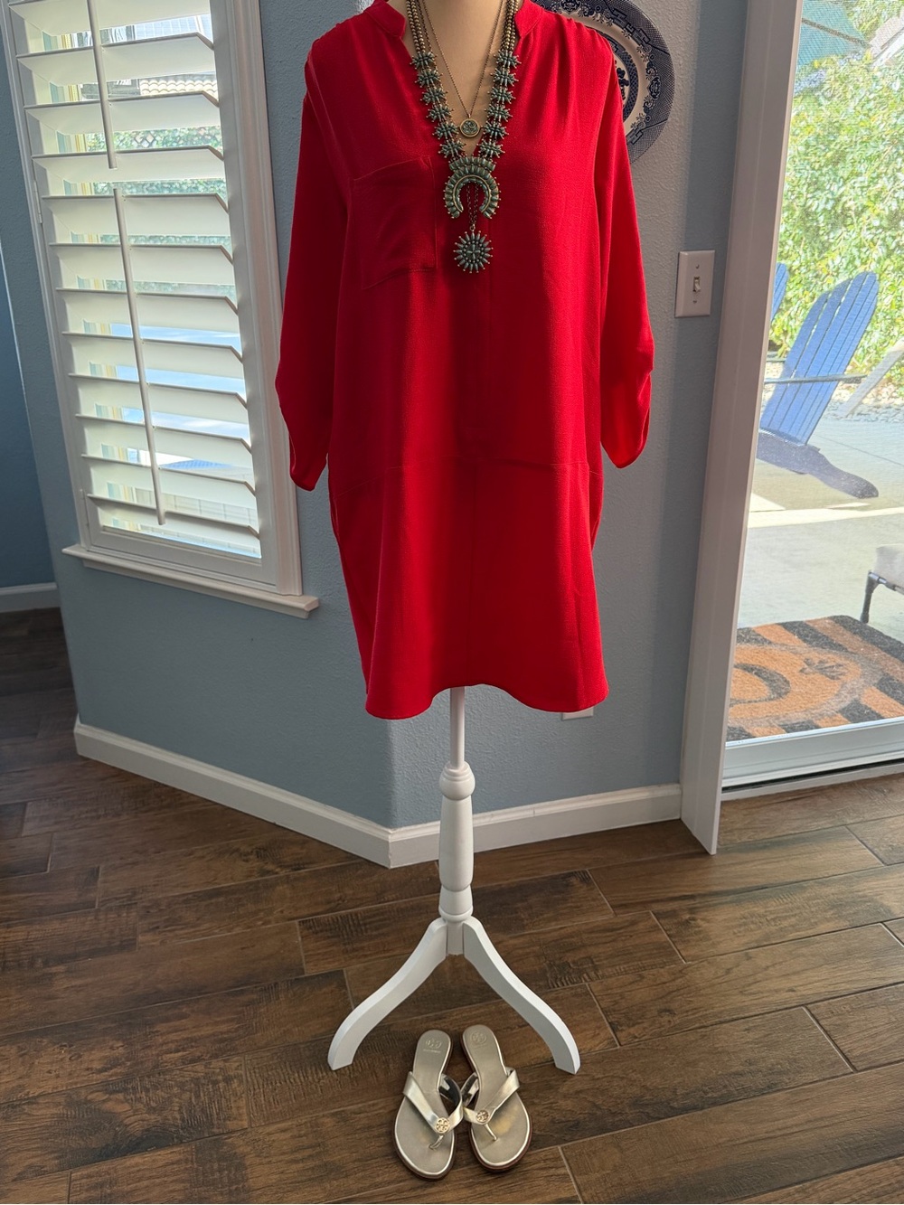 Bright Red V-Neck Dress